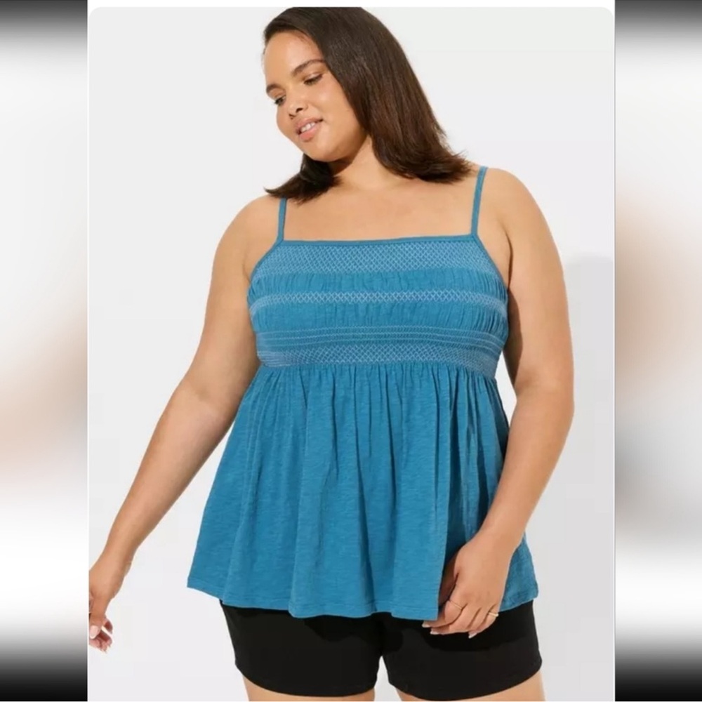 Torrid Heritage Slub Jersey Blue Babydoll Smocked Tank Top 100% cotton NWT
